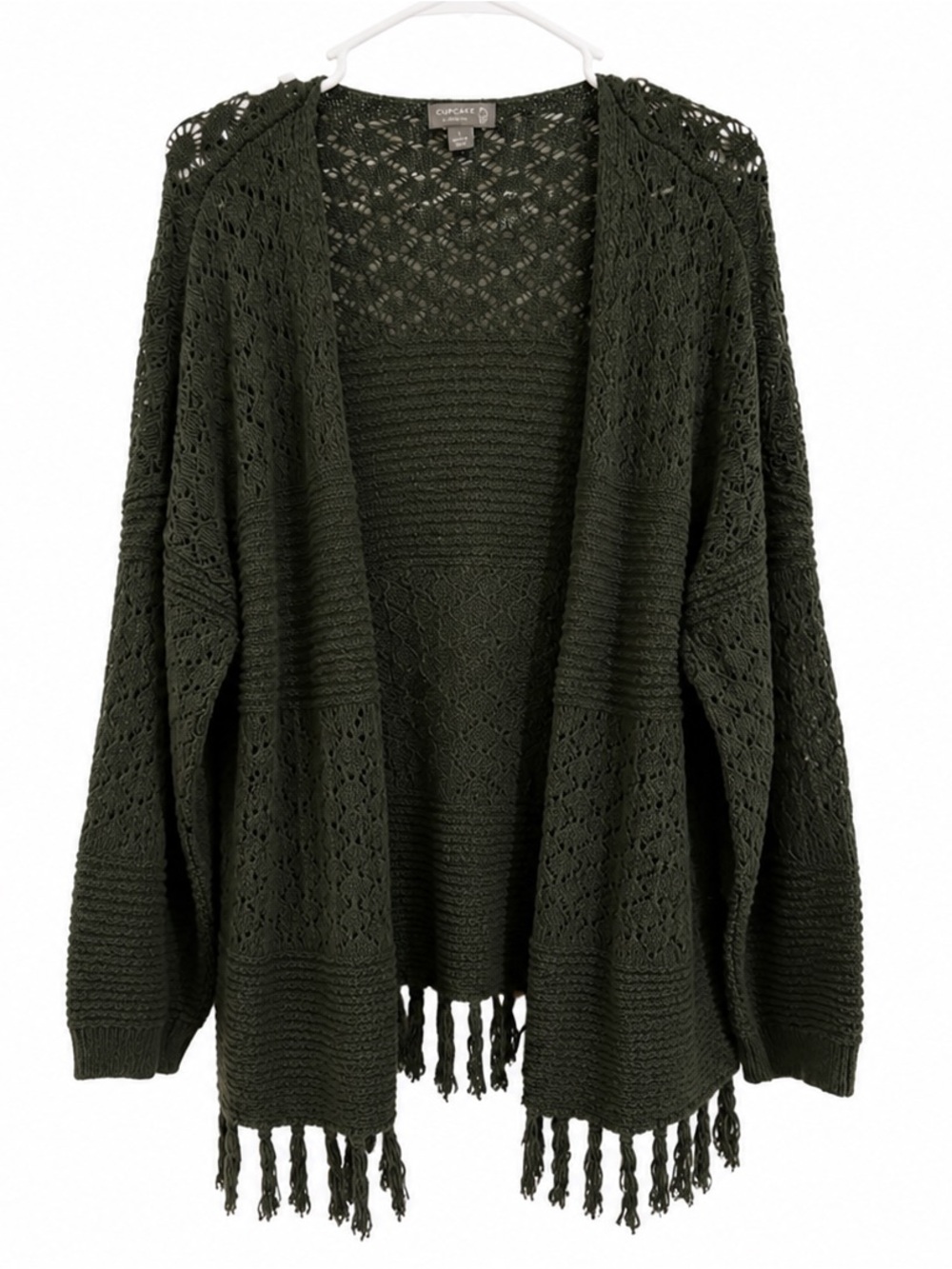 Cupcake Clothing Ltd Dark Gray Crochet Open Front Cardigan Size L